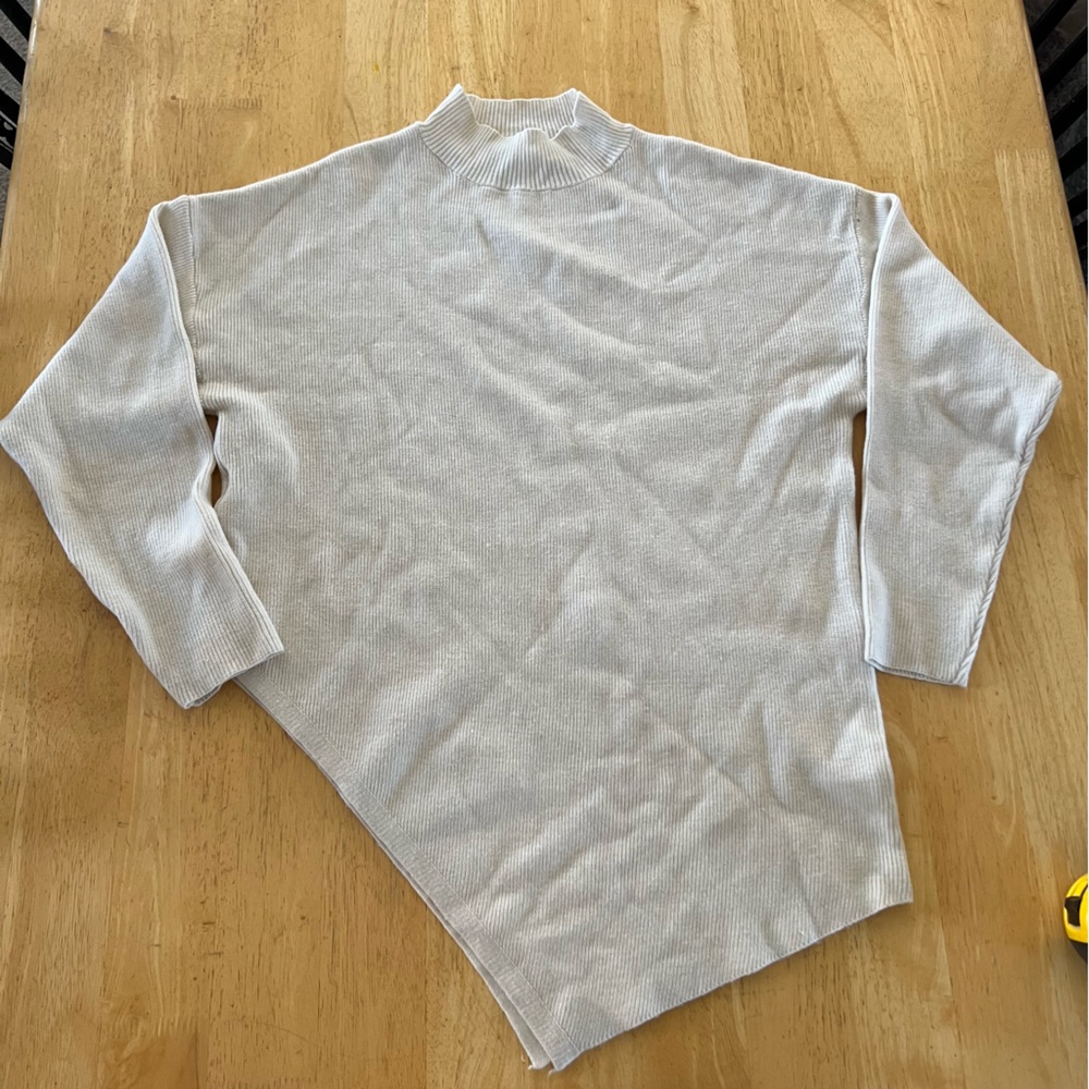Mango Cream Ribbed Cowl-Neck Sweater